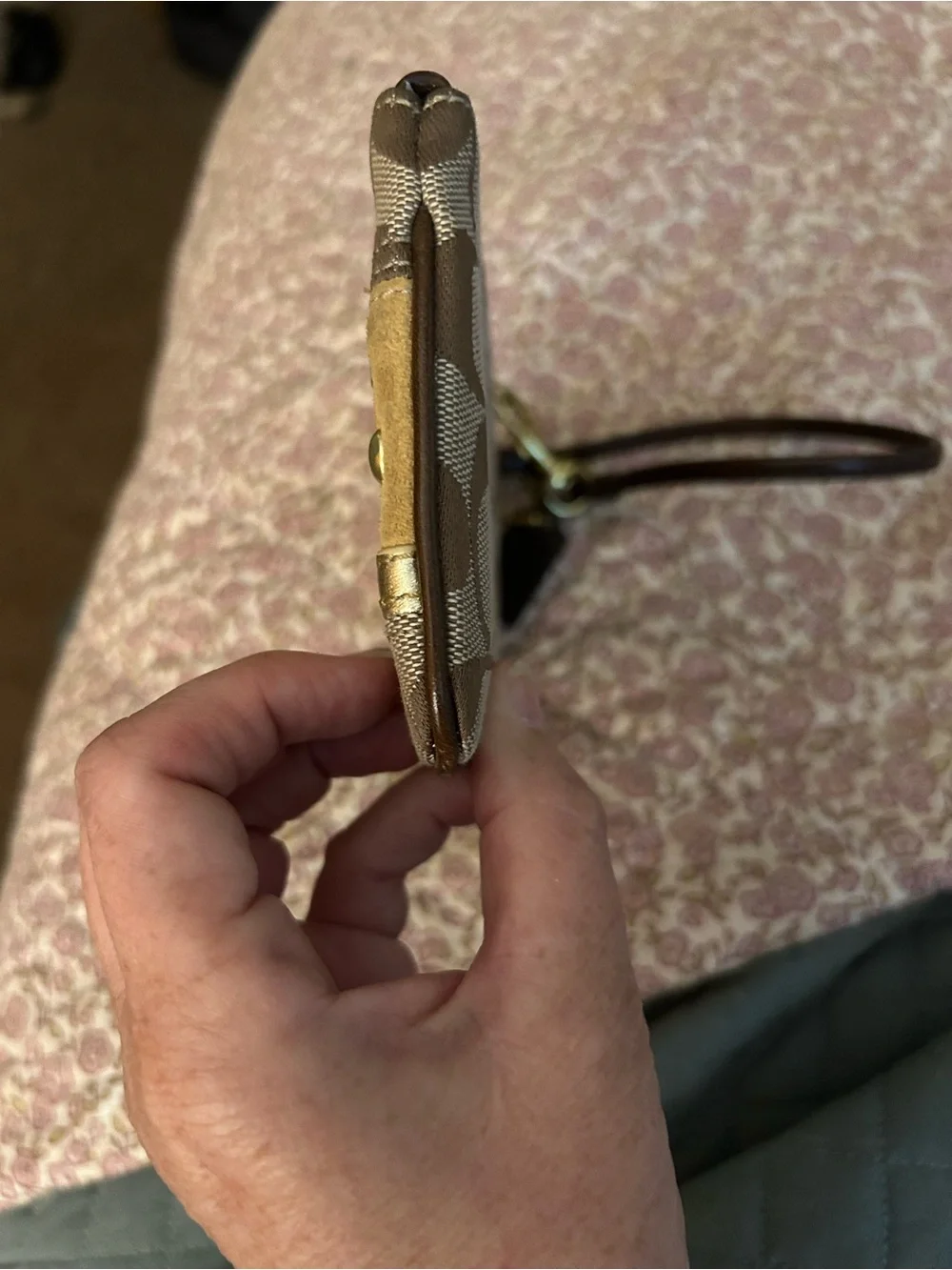 Coach Brown Signature Canvas Wristlet with Gold Stud Accents